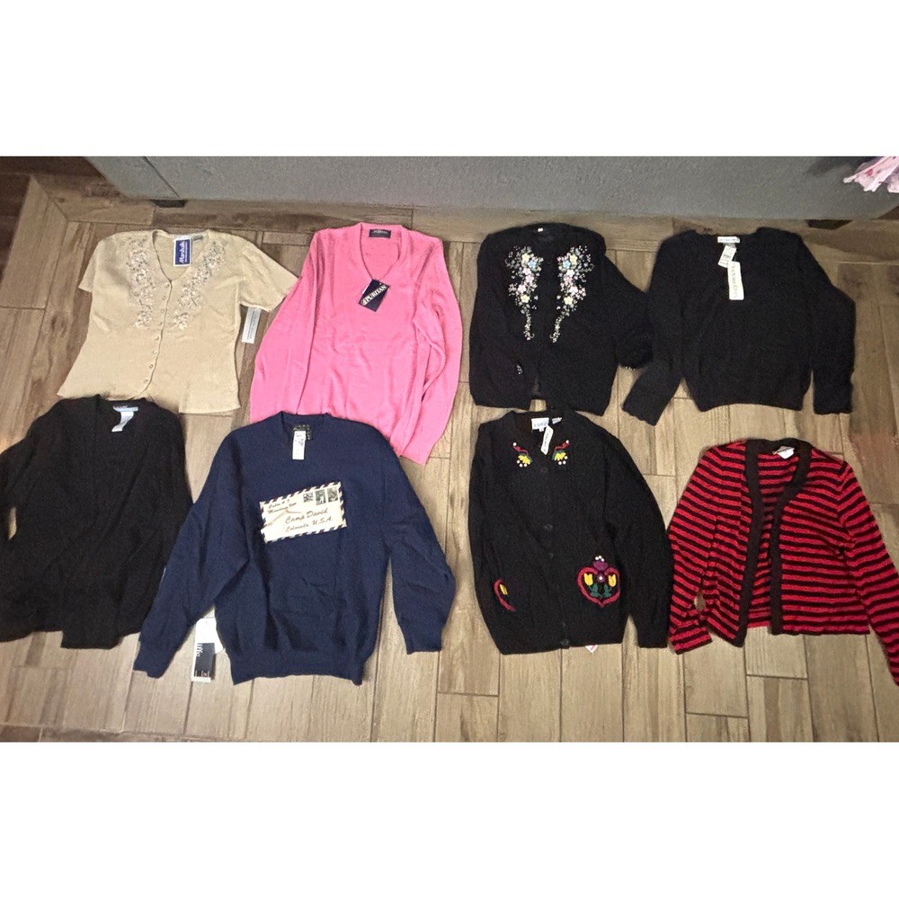 Vintage Women Sweater Lot 8 Cardigans Leslie Fay Victoria Jones Radcliffe NWT - Picture 1 of 12